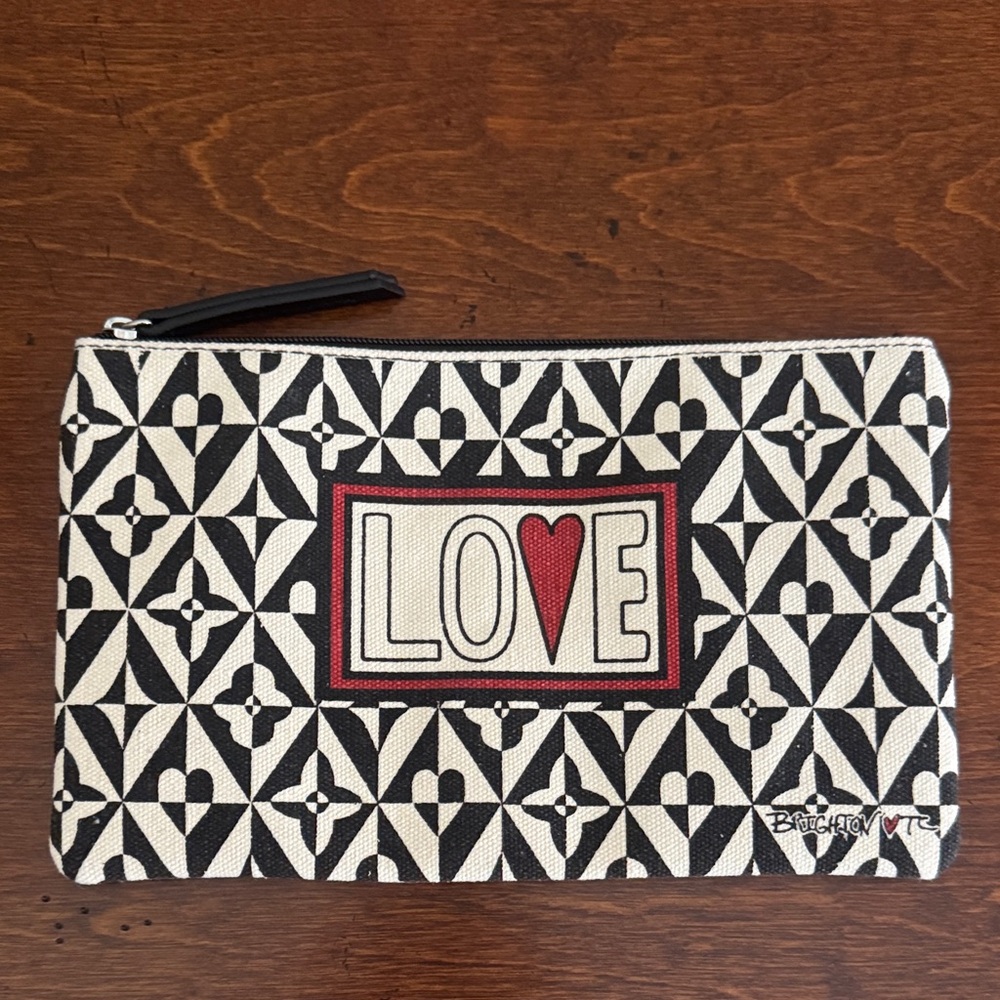 Brighton Women's Black and White Geometric Love Zip Pouch NWOT